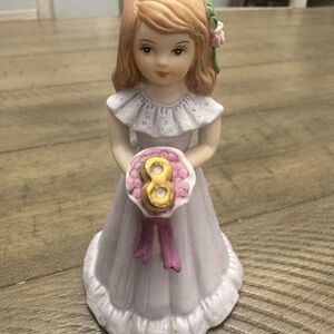 Enesco Growing Up Birthday Girls Figurine in Age 8, Brunette, Purple Dress
